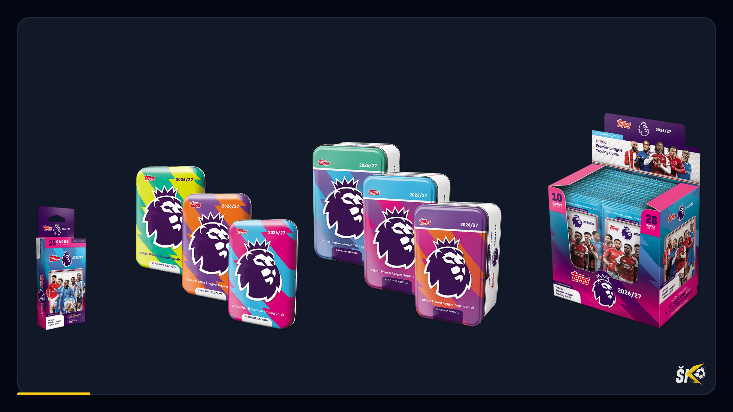 The Flagship formats: Eco pack, Mega Tin, Super Tin and the display box.